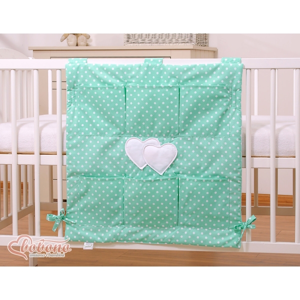 Organiseur pour Lit de Bébé Menthe à Pois Cœurs