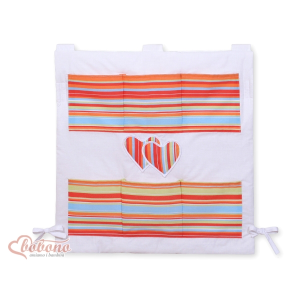 Organiseur pour Lit de Bébé Orange Rayures Cœurs