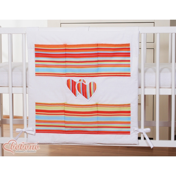 Organiseur pour Lit de Bébé Orange Rayures Cœurs