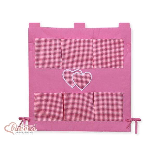 Organiseur pour Lit de Bébé Rose à Carreaux Cœurs