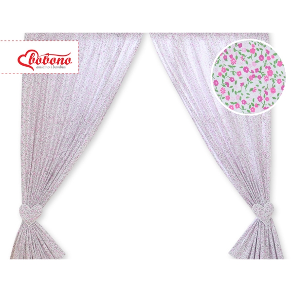 Paire de Rideaux de Chambre de Bébé Rose Fleurs Cœurs