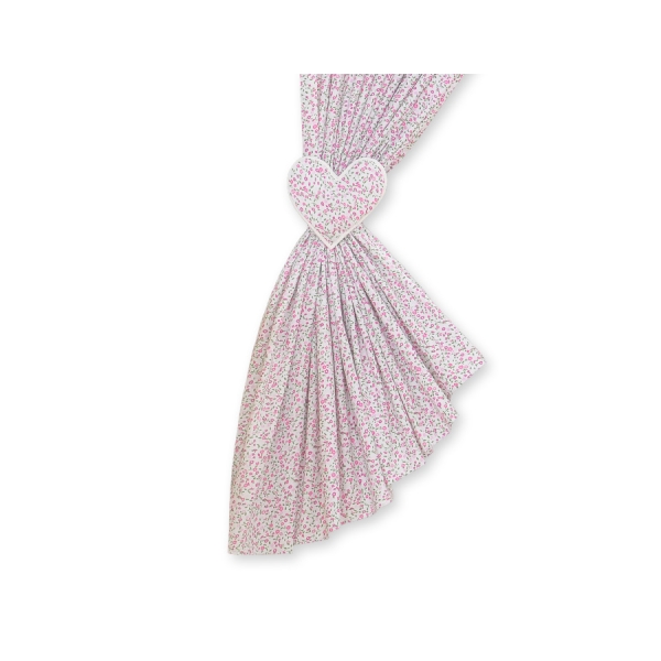 Paire de Rideaux de Chambre de Bébé Rose Fleurs Cœurs
