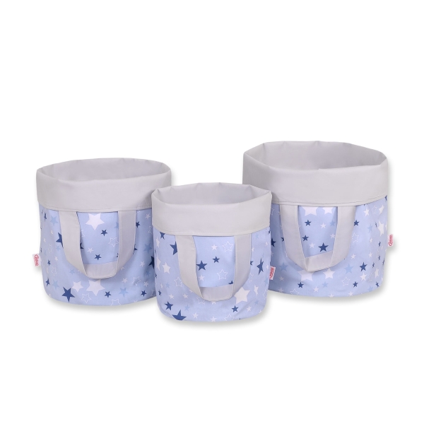 Panier à Jouets Double Face M Bleu Gris étoiles
