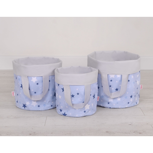 Panier à Jouets Double Face M Bleu Gris étoiles