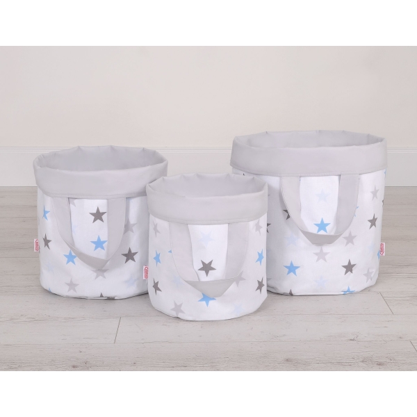 Panier à Jouets Double Face M Gris Bleu étoiles