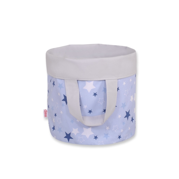 Panier en Tissu Coton pour Ranger Produits et Jouets L Bleu Gris étoiles