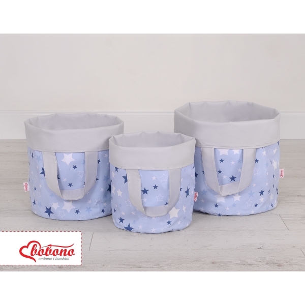 Panier en Tissu Coton pour Ranger Produits et Jouets L Bleu Gris étoiles