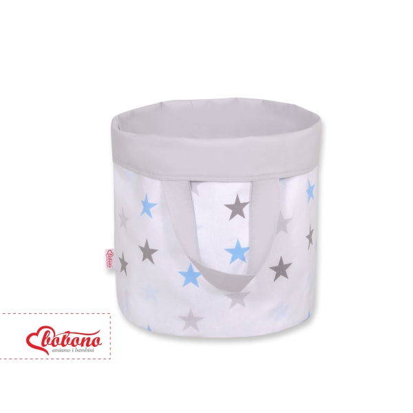 Panier en Tissu Coton pour Ranger Produits et Jouets L Gris Bleu étoiles