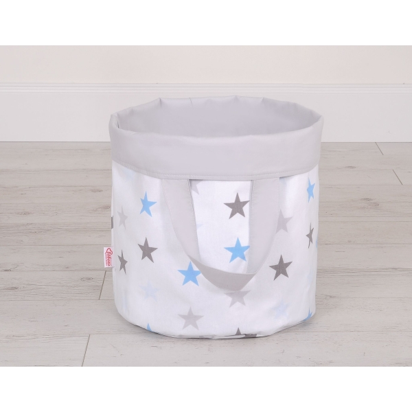 Panier en Tissu Coton pour Ranger Produits et Jouets L Gris Bleu étoiles