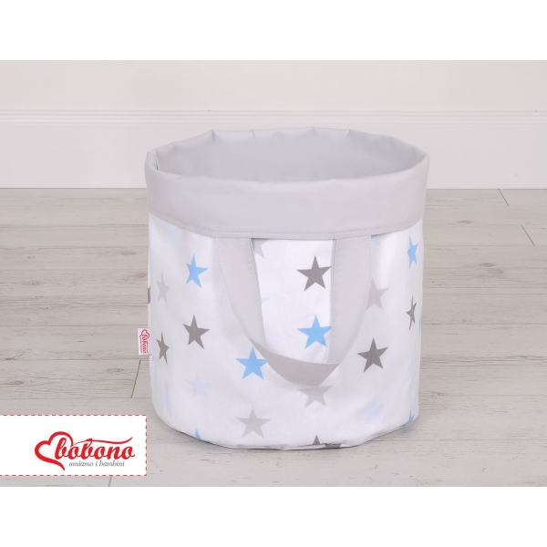 Panier en Tissu Coton pour Ranger Produits et Jouets L Gris Bleu étoiles