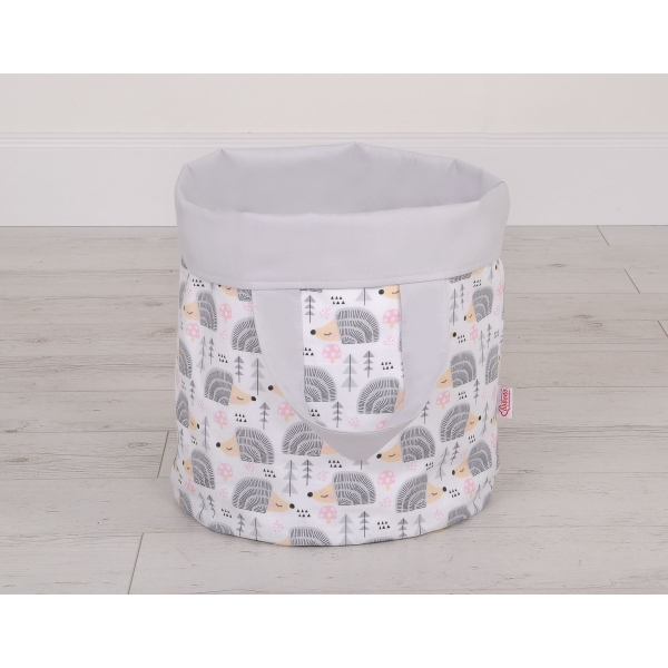 Panier en Tissu Coton pour Ranger Produits et Jouets L Gris Hérissons