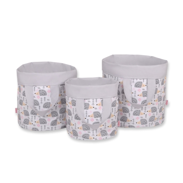 Panier en Tissu Coton pour Ranger Produits et Jouets L Gris Hérissons