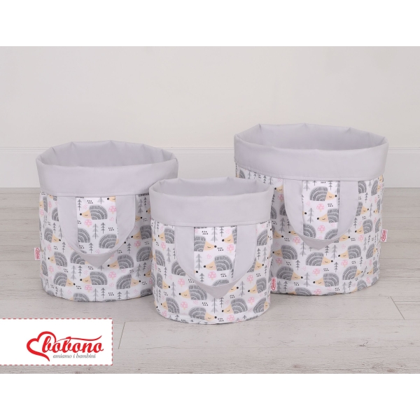 Panier en Tissu Coton pour Ranger Produits et Jouets L Gris Hérissons