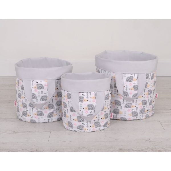 Panier en Tissu Coton pour Ranger Produits et Jouets L Gris Hérissons
