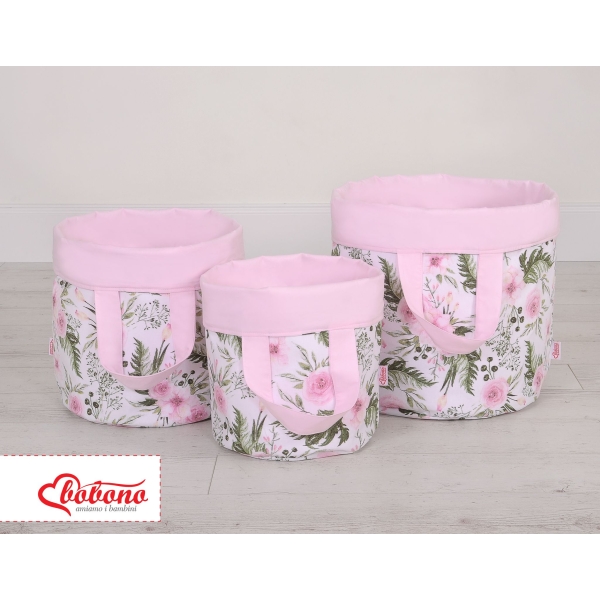 Panier en Tissu Coton pour Ranger Produits et Jouets L Rose