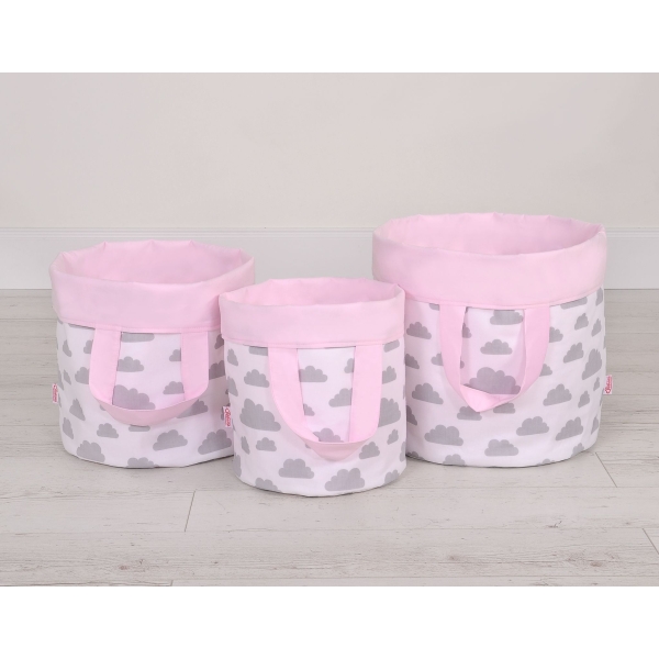 Panier en Tissu Coton pour Ranger Produits et Jouets S Rose Gris Des Nuages
