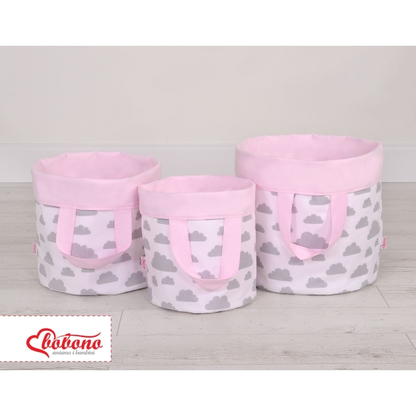 Panier en Tissu Coton pour Ranger Produits et Jouets S Rose Gris Des Nuages