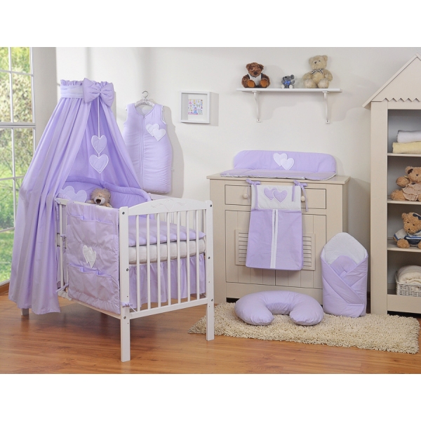 Parure de Linge  Lit Bébé 11 pcs Ciel Lila Cœurs