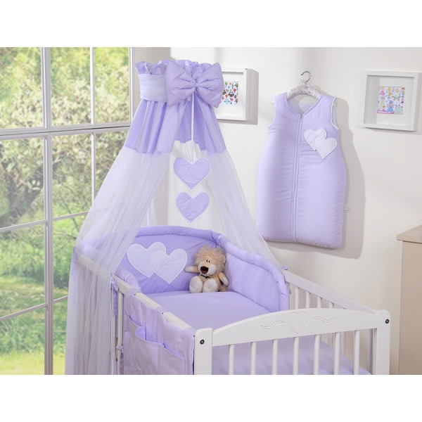 Parure de Linge  Lit Bébé 11 pcs Ciel Lila Cœurs