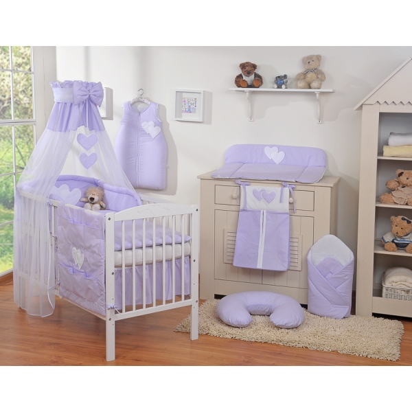 Parure de Linge  Lit Bébé 11 pcs Ciel Lila Cœurs