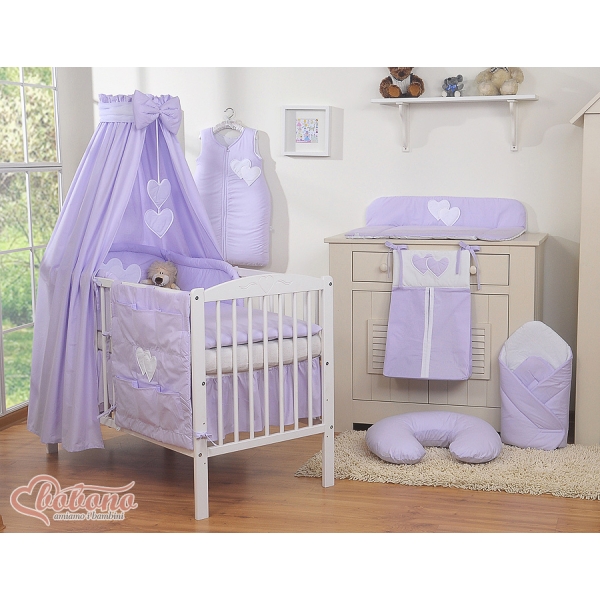 Parure de Linge  Lit Bébé 11 pcs Ciel Lila Cœurs