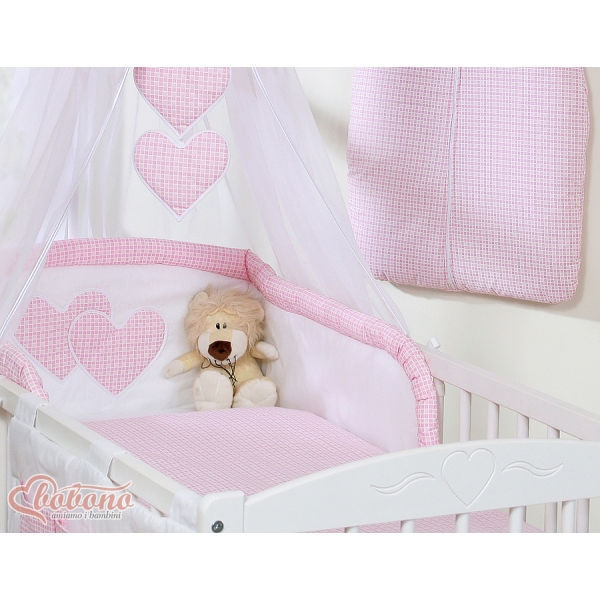 Parure de Linge  Lit Bébé 11 pcs Ciel Rose à Carreaux Cœurs