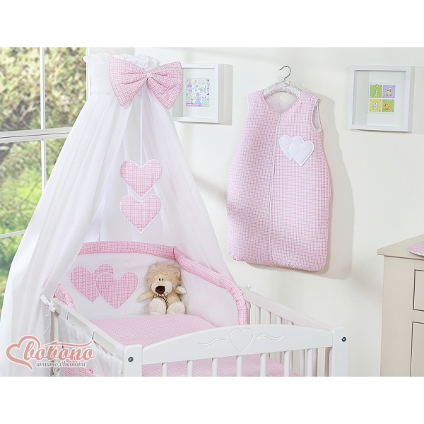 Parure de Linge  Lit Bébé 11 pcs Ciel Rose à Carreaux Cœurs