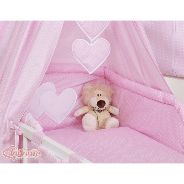 Parure de Linge  Lit Bébé 11 pcs Ciel Rose à Pois Cœurs