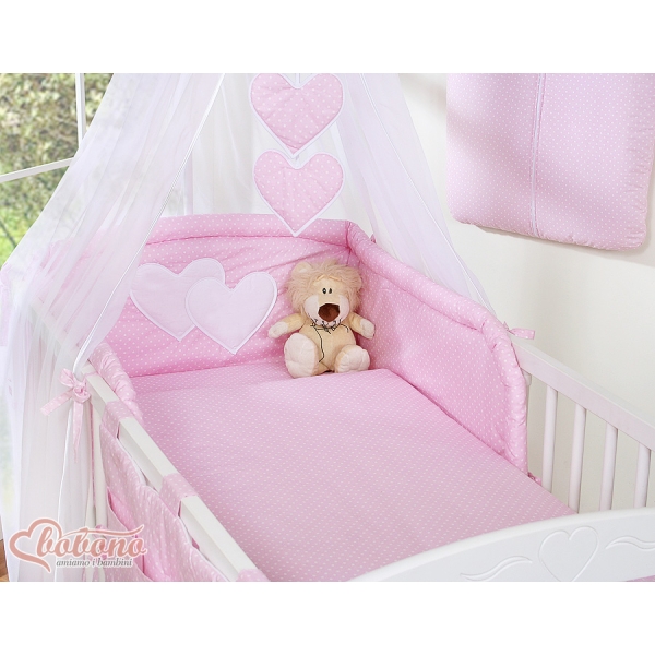 Parure de Linge  Lit Bébé 11 pcs Ciel Rose à Pois Cœurs