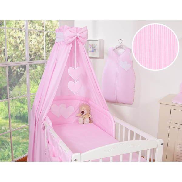 Parure de Linge  Lit Bébé 11 pcs Ciel Rose Rayures Cœurs