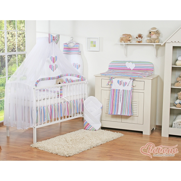Parure de Linge  Lit Bébé 11 pcs  Moustiquaire Lila Rayures Cœurs