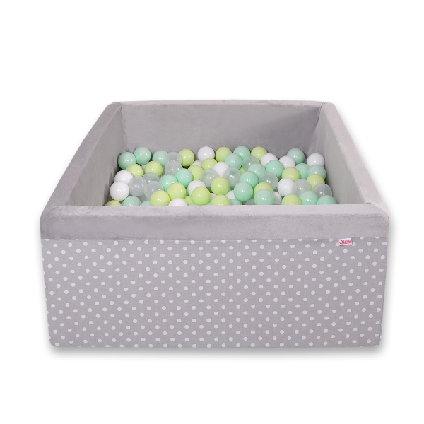 Piscine à Balles Carrée Minky 200pcs Gris à Pois
