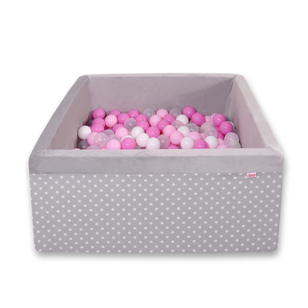 Piscine à Balles Carrée Minky 200pcs Gris à Pois