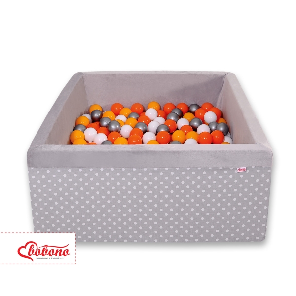Piscine à Balles Carrée Minky 200pcs Gris à Pois