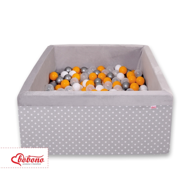 Piscine à Balles Carrée Minky 200pcs Gris à Pois