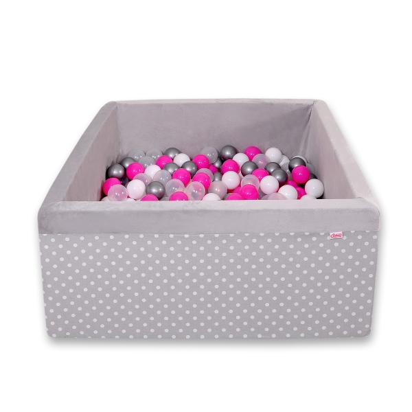 Piscine à Balles Carrée Minky 200pcs Gris à Pois