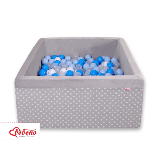 Piscine à Balles Carrée Minky 200pcs Gris à Pois