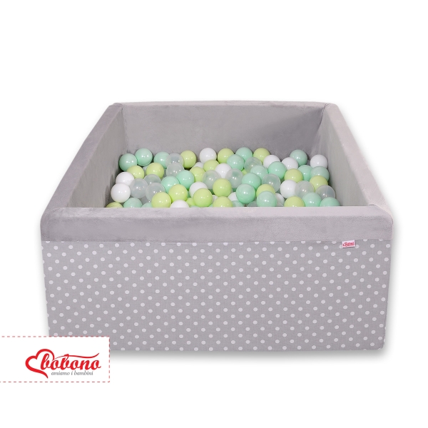 Piscine à Balles Carrée Minky 200pcs Gris à Pois