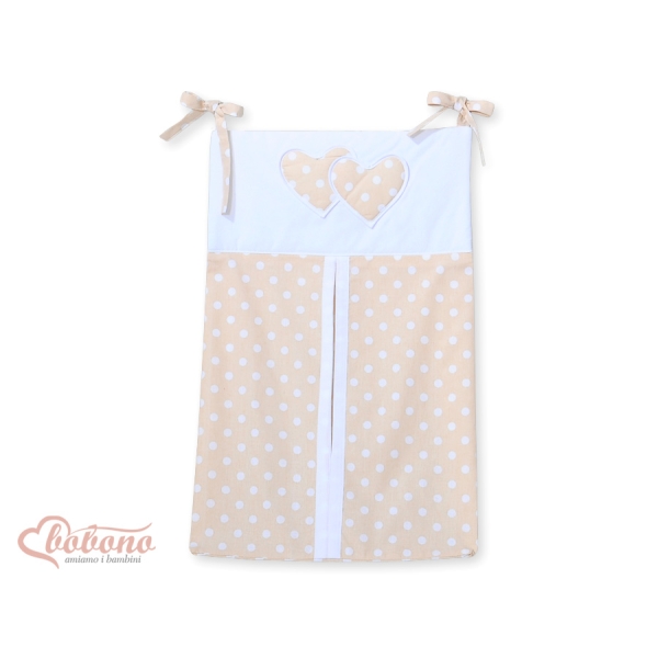 Pochette de Rangement pour Couche Beige à Pois Cœurs