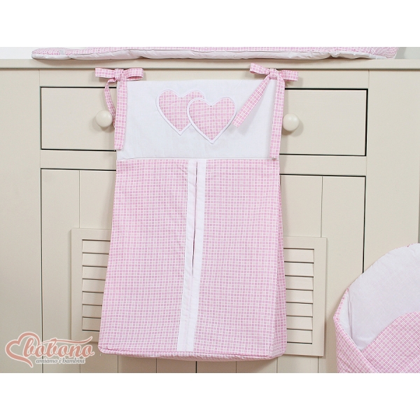 Pochette de Rangement pour Couche Rose à Carreaux Cœurs