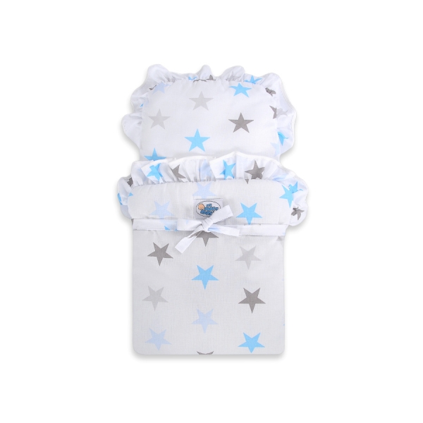 Poussette de Poupée en Bois  Blanc Bleu
