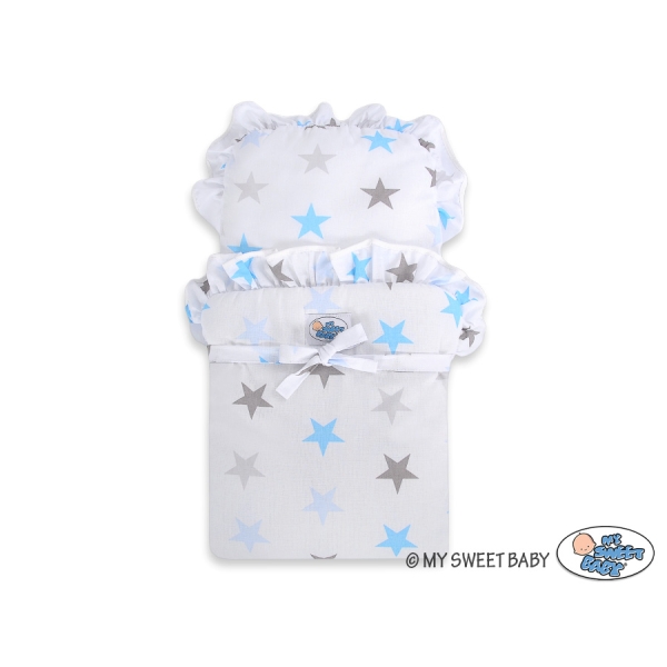 Poussette de Poupée en Bois  Blanc Bleu