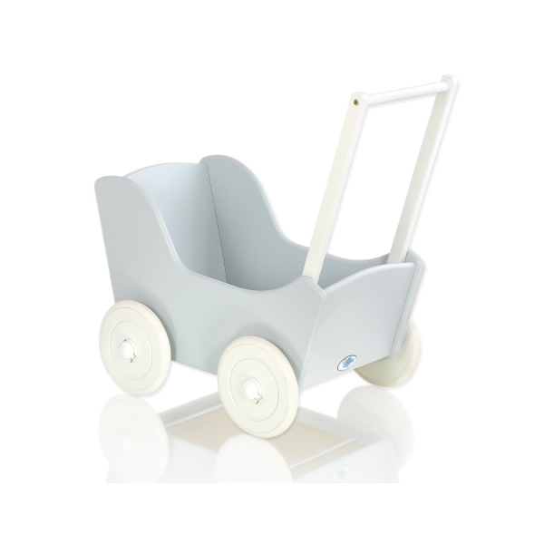 Poussette de Poupée en Bois  Blanc Gris