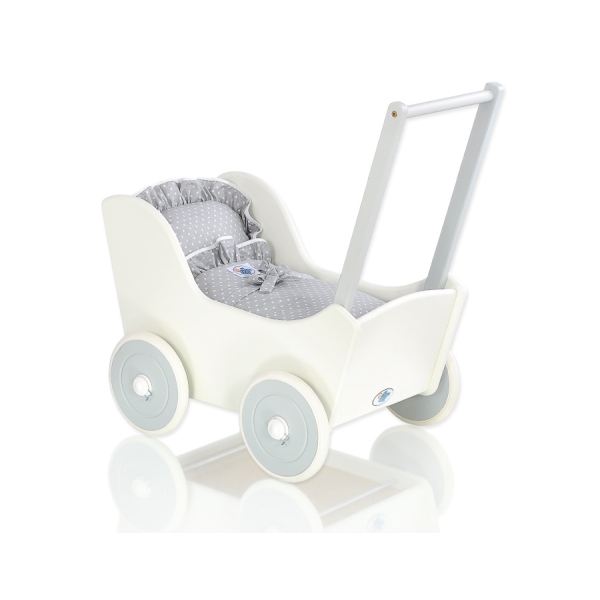 Poussette de Poupée en Bois  Blanc Gris