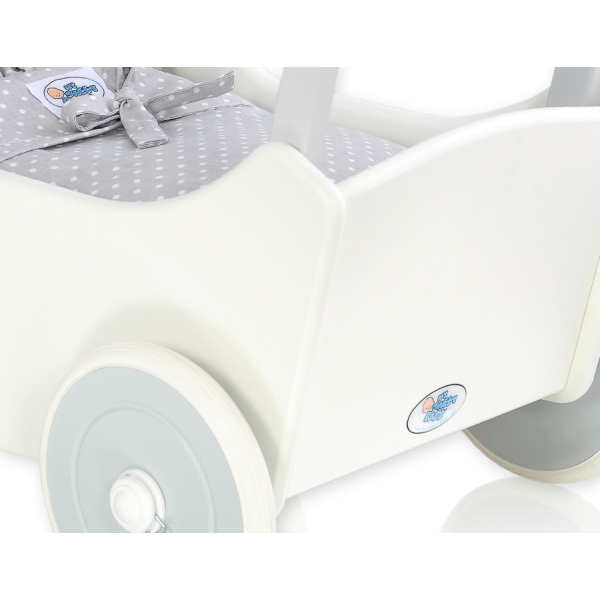 Poussette de Poupée en Bois  Blanc Gris