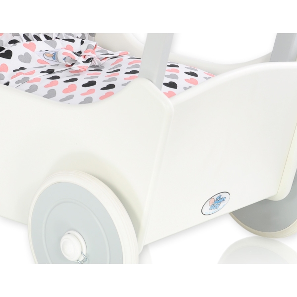 Poussette de Poupée en Bois  Blanc Gris