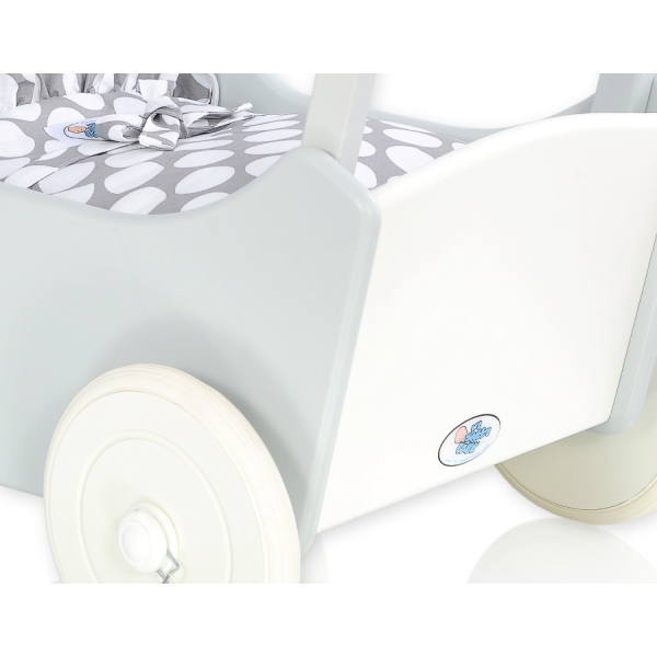 Poussette de Poupée en Bois  Blanc Gris