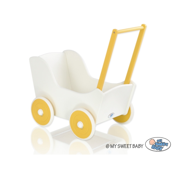 Poussette de Poupée en Bois  Blanc Jaune