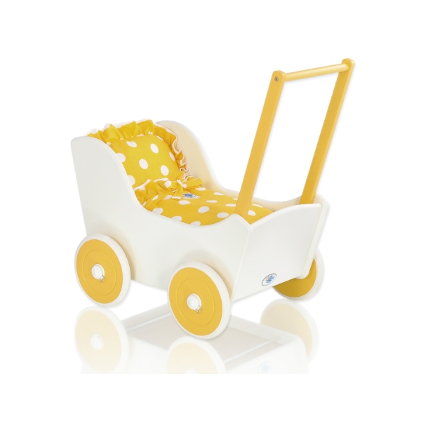 Poussette de Poupée en Bois  Blanc Jaune