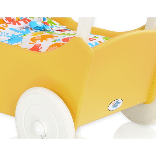 Poussette de Poupée en Bois  Blanc Jaune